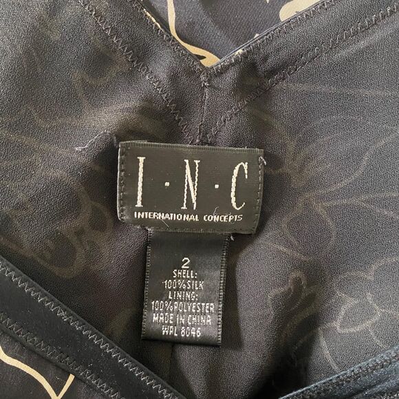 INC Romantic Goth Black Cream Floral Silk Midi Maxi Lace Trimmed Slip Dress 2 XS - Picture 8 of 8